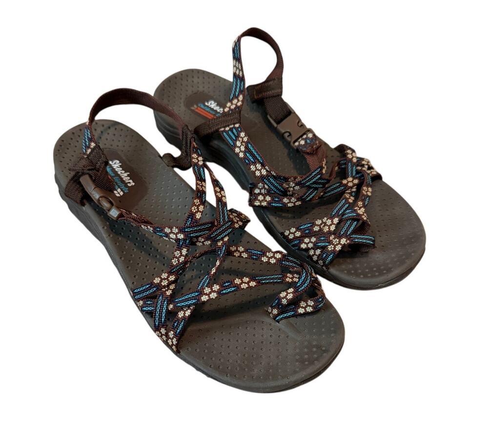 Skechers Reggae Loopy Strappy Trail Hiking Sandals Brown Floral Women's Size 10